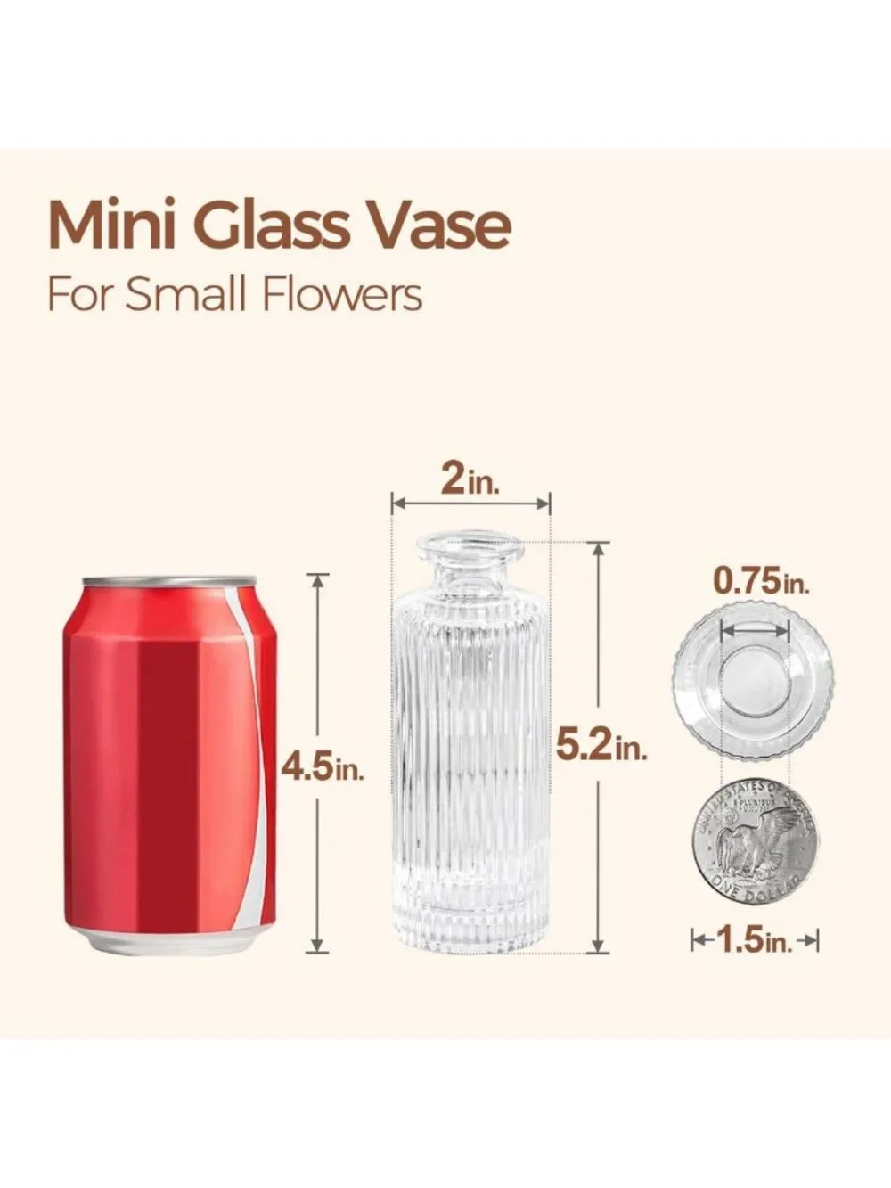 Set of 6 Clear Glass Bud Vases - 5.2 Inch Small Flower Holders for Home Decor